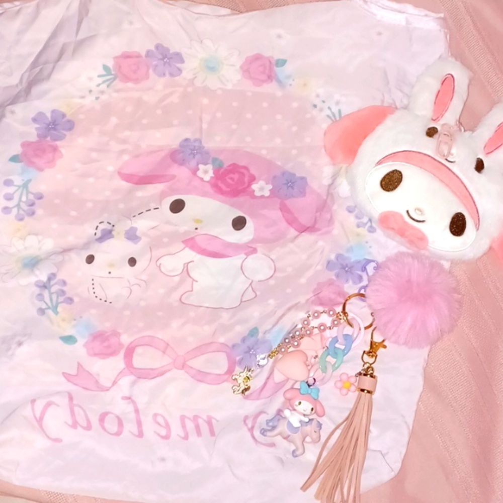 New Plush My Melody keychain with hidden bag and a handcrafted keychain